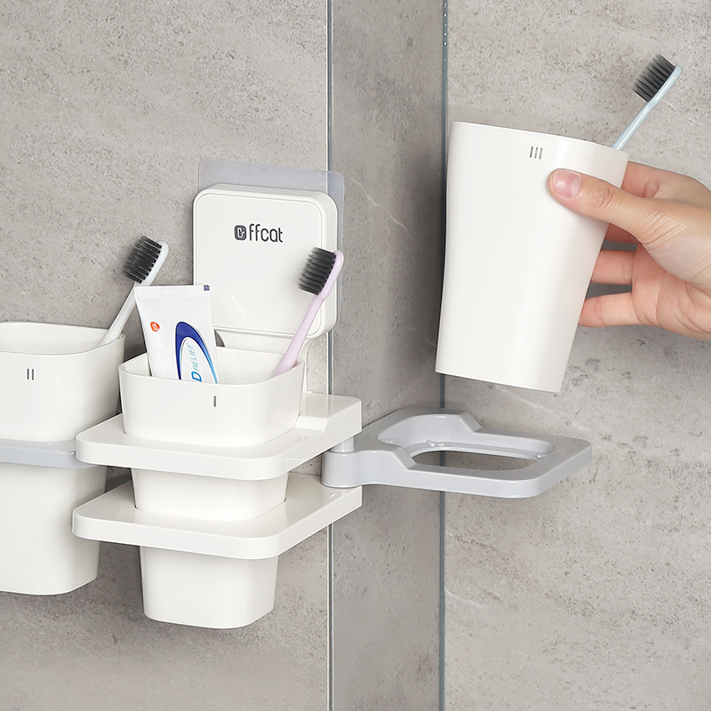 壁挂牙具刷牙杯套装架子 三口之家免打孔卫生间简约漱口杯牙杯架