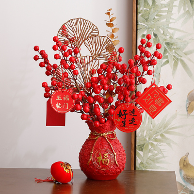 新房子客厅摆件高级感电视机柜装饰品发财果花瓶乔迁礼物高档大气
