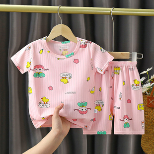 套装 棉睡衣短袖 宝宝短裤 男女孩家居服薄款 2件套 T恤夏季 儿童短袖