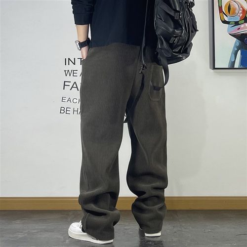 男士灯芯绒卫裤宽松抽绳加厚直筒裤冬季新款青年条纹加厚休闲裤男