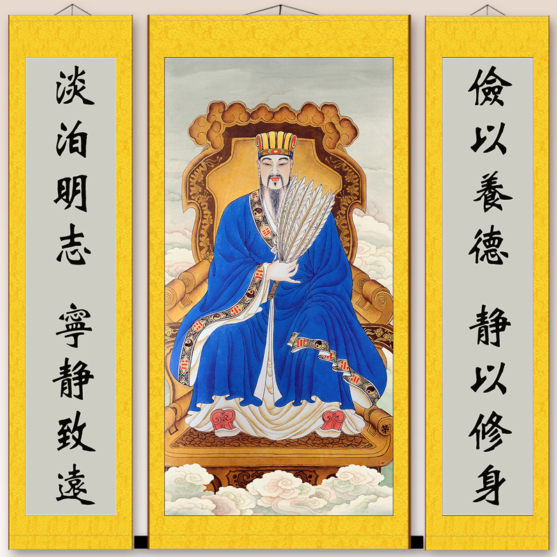 诸葛亮谋士卧龙新中式客厅卧室画三国人物国画丝绸装饰画挂画
