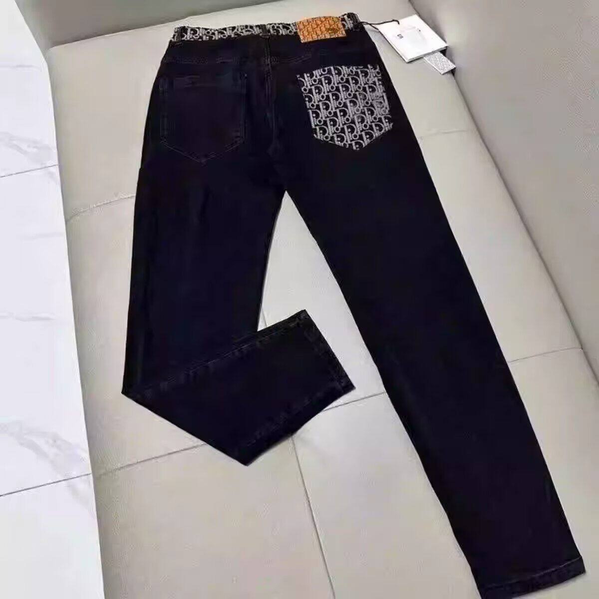 修身弹力男黑色潮流印韩版潮牌男长裤百搭春季花牛仔裤款小脚裤子