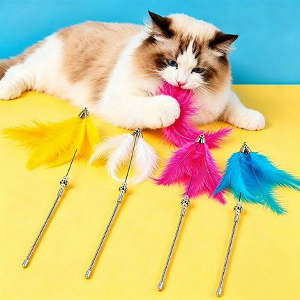 迈凯特长杆逗猫棒羽毛替换头猫玩具自嗨解闷逗猫神器耐咬宠物用品
