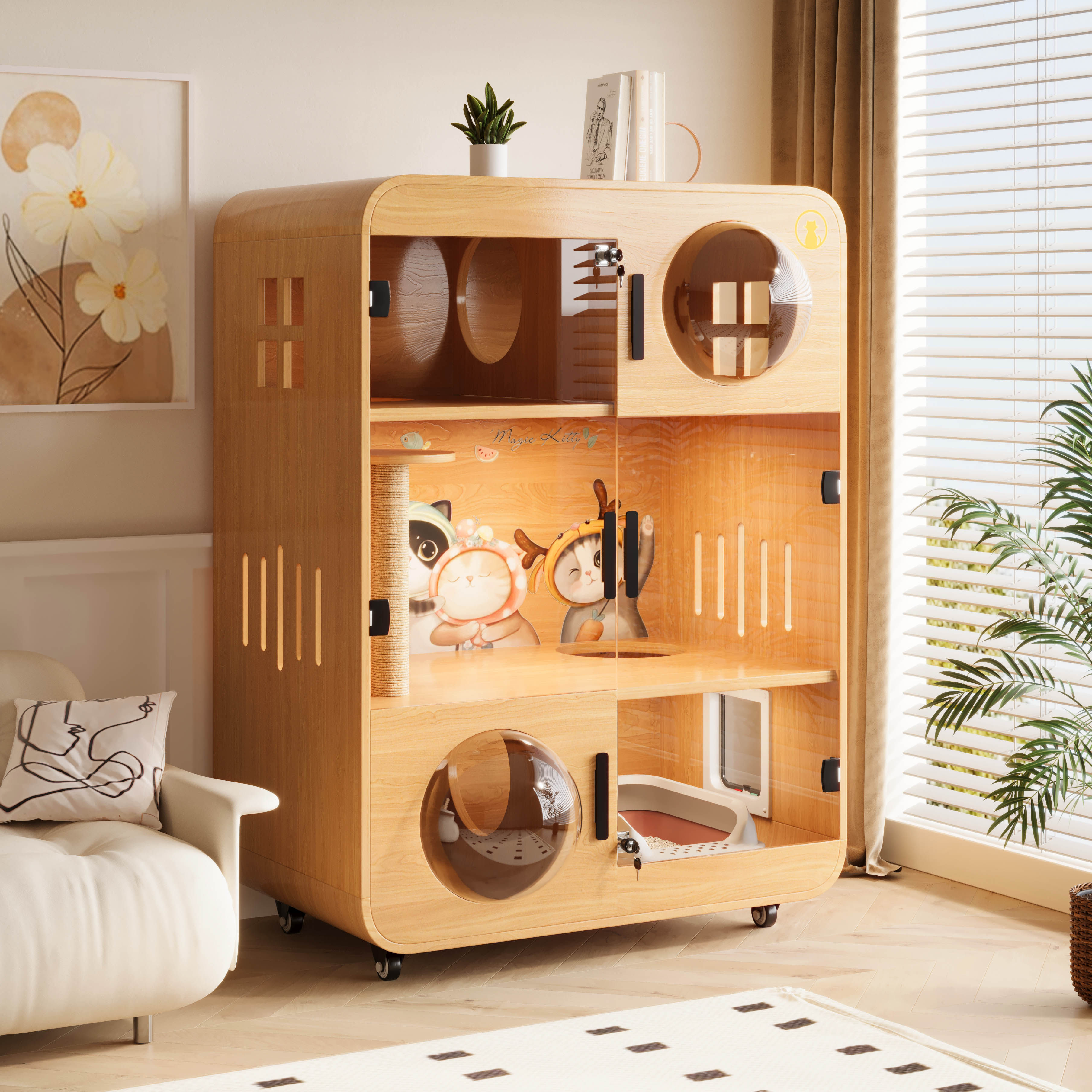 猫别墅猫笼子实木豪华猫柜猫房子猫屋带窝双太空舱对开门超大空间,宠物/宠物食品及用品,猫笼子/猫别墅,淘宝优惠券,粉丝福利购,淘宝优惠卷