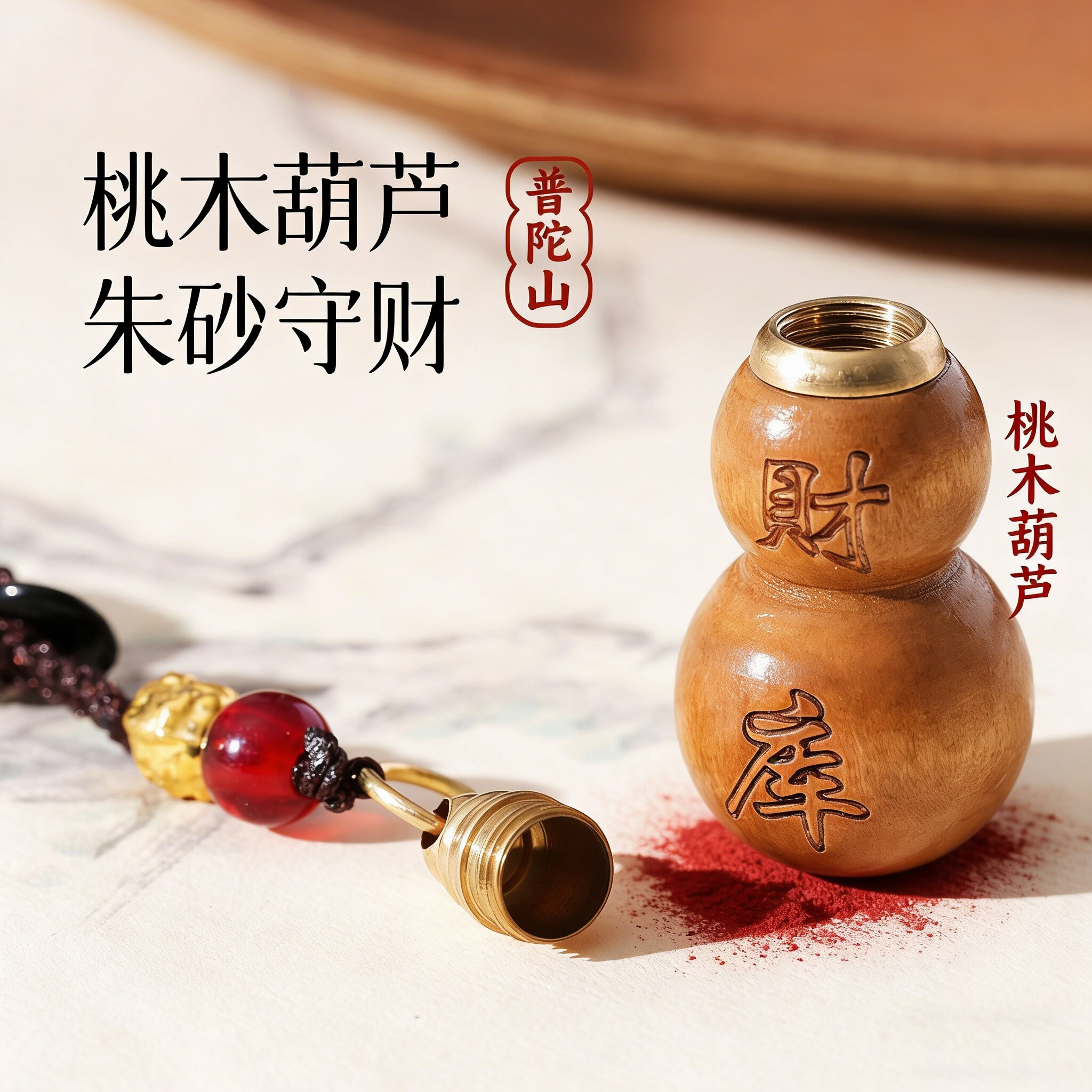 普陀桃木葫芦挂饰财库福禄钥匙扣天然桃木护身符可车载官方旗舰店