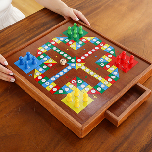 飞行棋二合一跳棋实木台式磁性棋类玩具大号儿童学生益智游戏棋