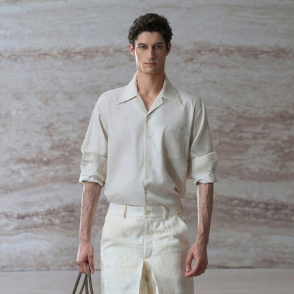 璞照 by COMMON VALUE「 河堤 La jetee 」尖领休闲亚麻衬衣衫