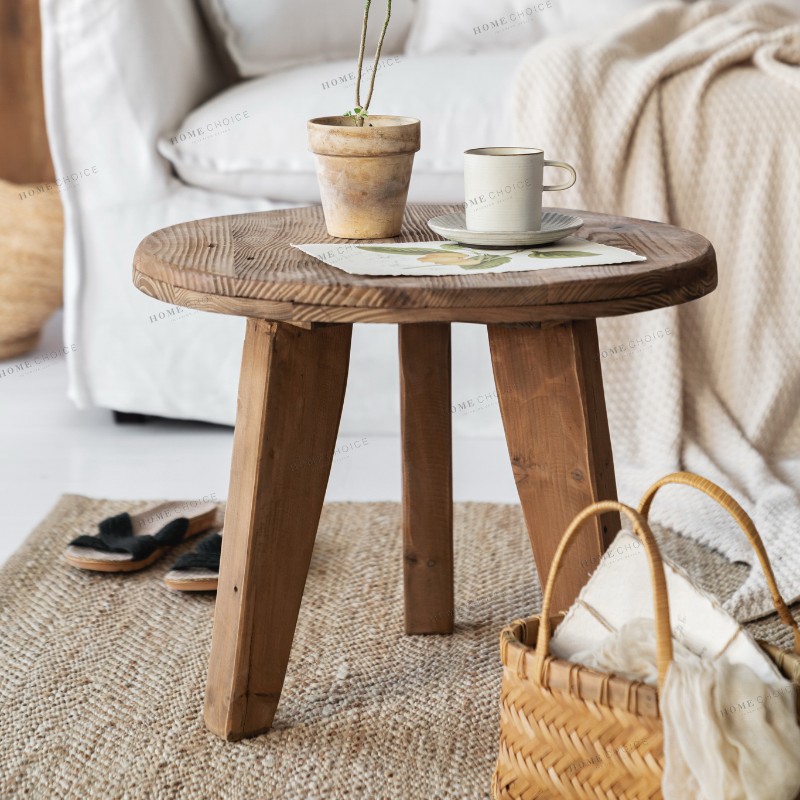 润家家居美式乡村三脚坐地茶几实木飘窗矮茶桌松木拼接矮几沙发桌
