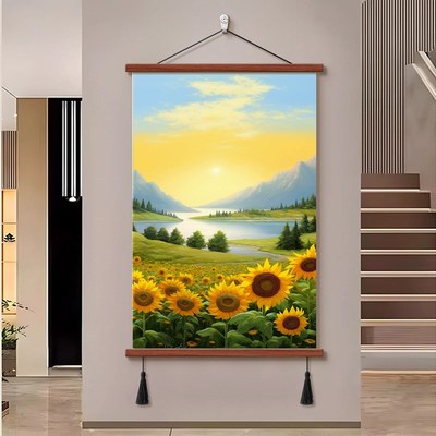 流水生财入户进门装饰画客厅背景墙挂画玄关走道餐厅山水风景壁画