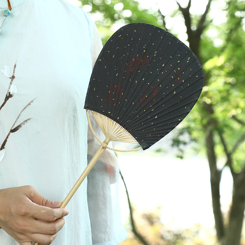 大漆朱玄团扇 手工编织宣纸洒金竹扇老式文艺蒲扇摆拍夏季纳凉扇