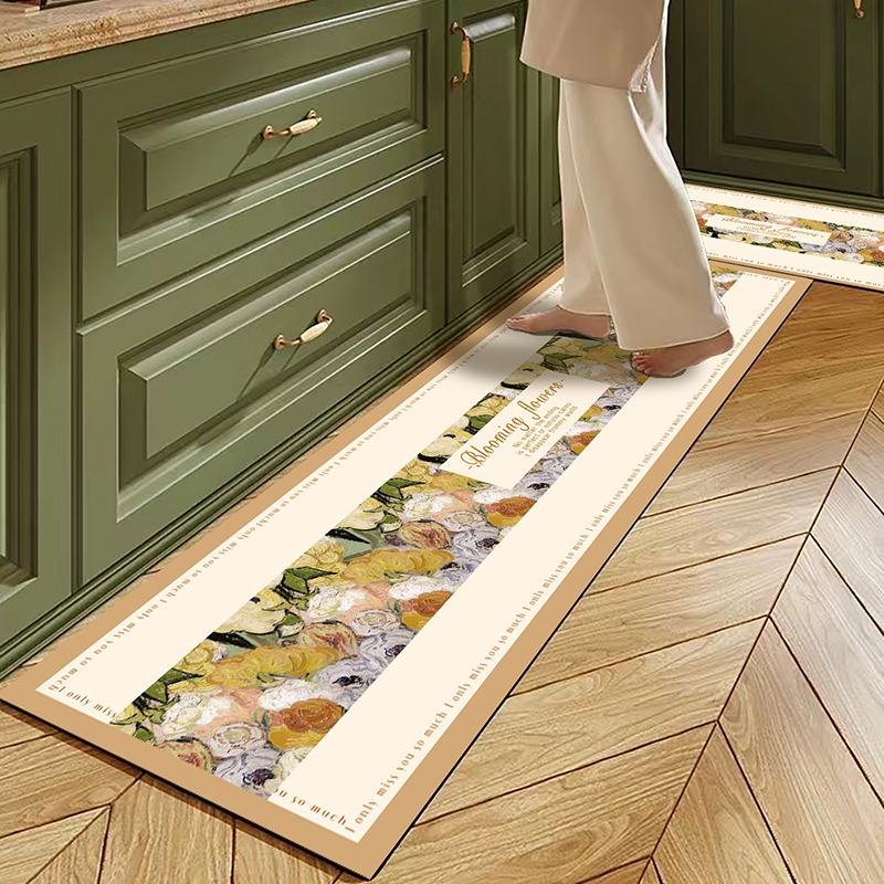 法式花园矽藻泥吸水厨房地垫防脏化妆室门口脚垫防滑科技皮厕所