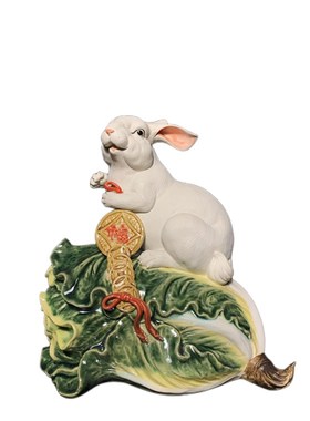 石湾公仔陶瓷十二生肖兔子摆件家居装饰客厅中式摆设兔年春节送礼