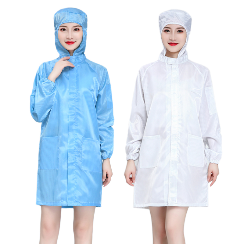 防静电连帽大褂静电服含帽长款电子厂蓝白无尘服防尘服工作服男女