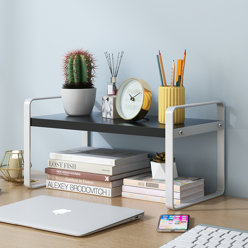 桌面书架置物架简易办公桌文件收纳架桌上多层铁艺书桌整理架子