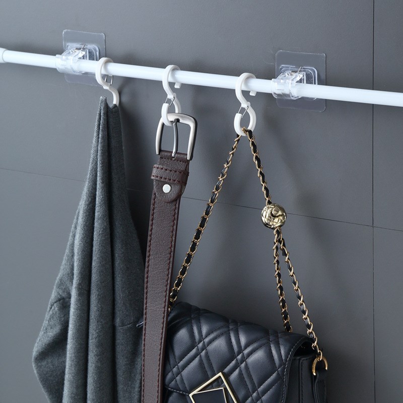 大城小铺免打孔帘杆挂钩窗帘挂杆架门帘挂钩夹粘贴式纱窗帘固定器