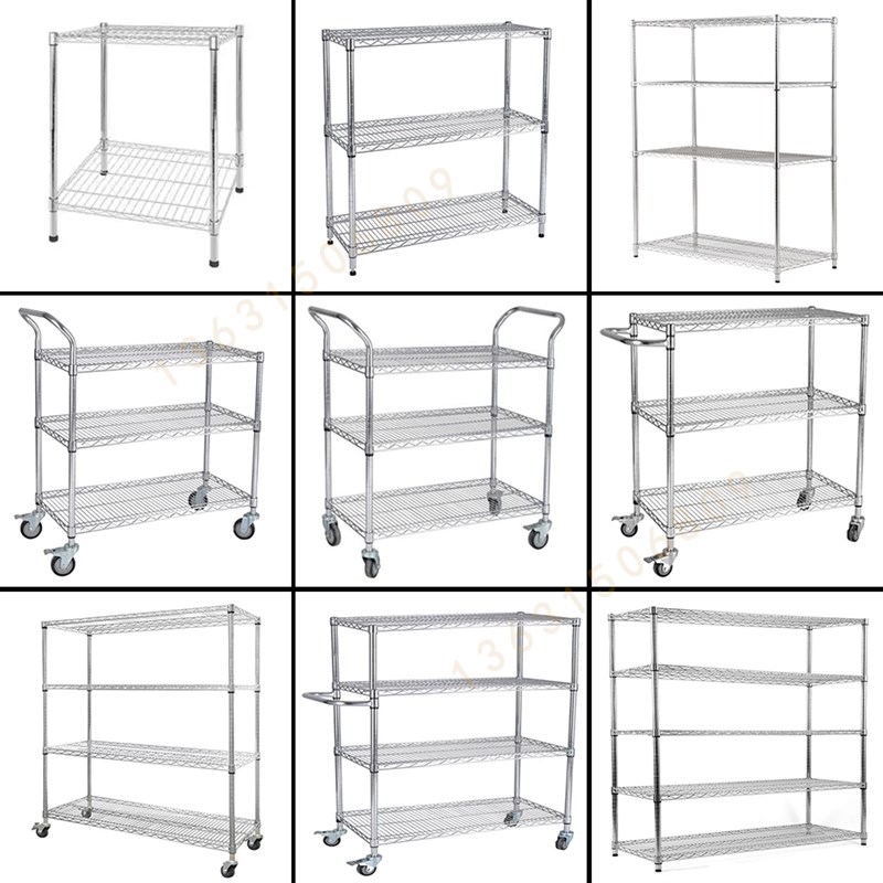仓库镀铬线网货架仓储带轮子移动置物架多层碳钢网架周转车物料架