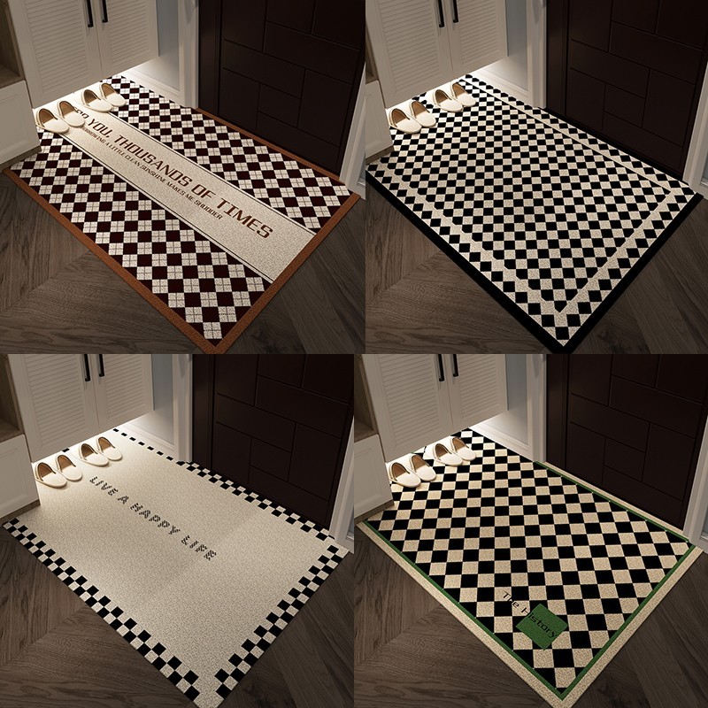 入户门丝圈地垫黑白格入户玄关门垫门内高级感可裁剪刮泥进门脚垫