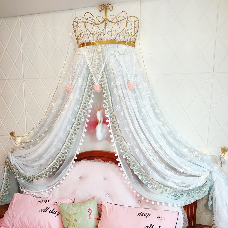 床幔床头帘公主家用卧室欧式蕾丝绣花少女心宫廷定制通用纱幔含架