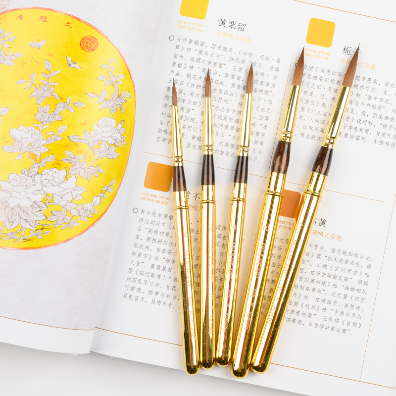 柯林斯基貂毛水粉油画笔便携旅行笔大师级水彩圆头笔勾线金色103R