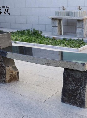 长凳六方石户外天然石材原石石凳庭院别墅石头长椅座椅公园装饰