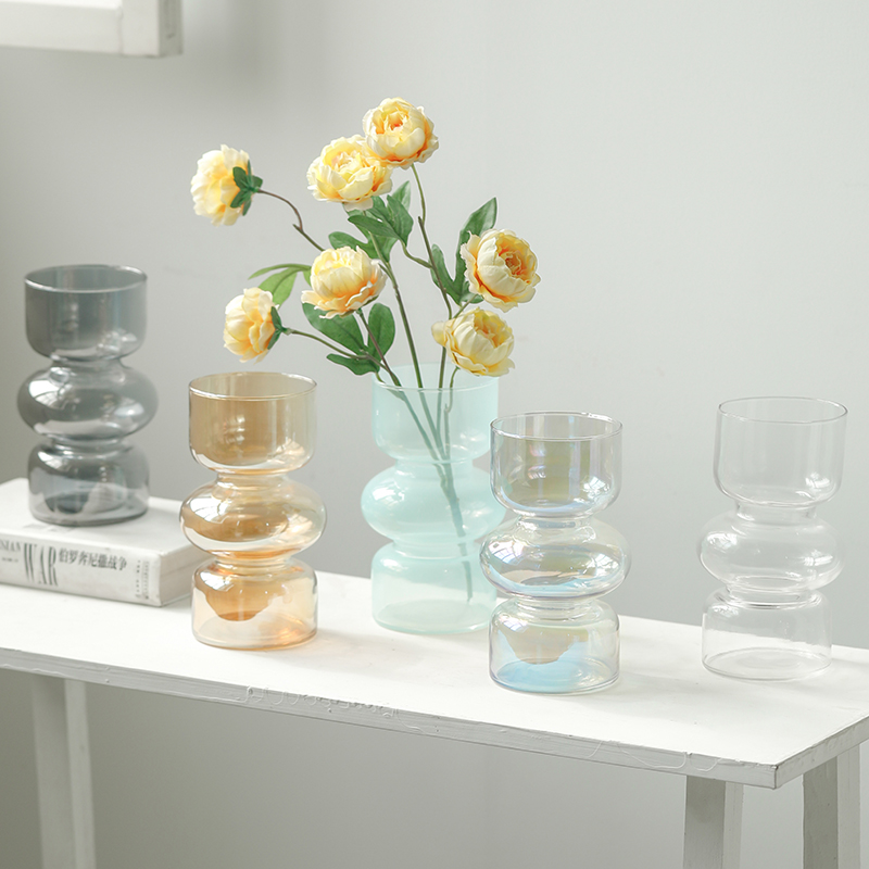 中古小众玻璃花瓶法式小摆件客厅黑色透明插花芍药鲜花创意高级感