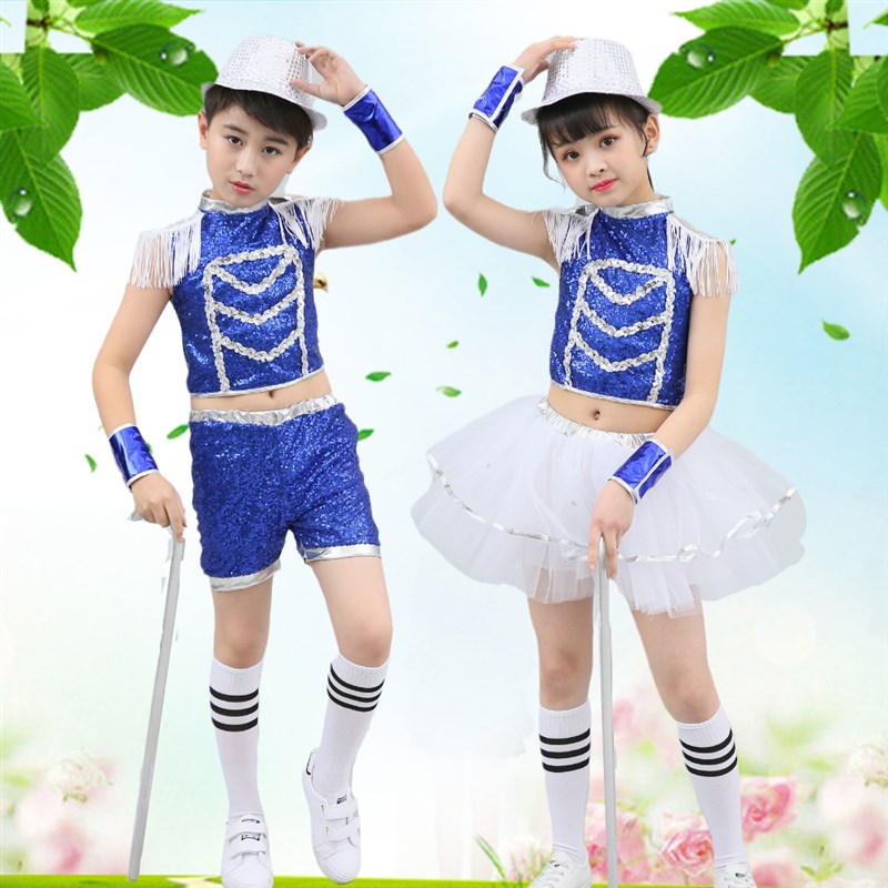 六一儿童演出服幼儿园爵士表演服男女童啦啦操亮片蓬蓬纱裙舞蹈服