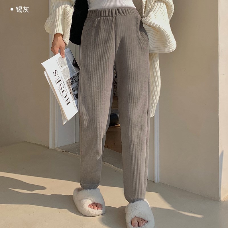 秋冬季灯芯绒直筒裤加厚加绒保暖针织阔腿裤高腰修身显瘦休闲裤女