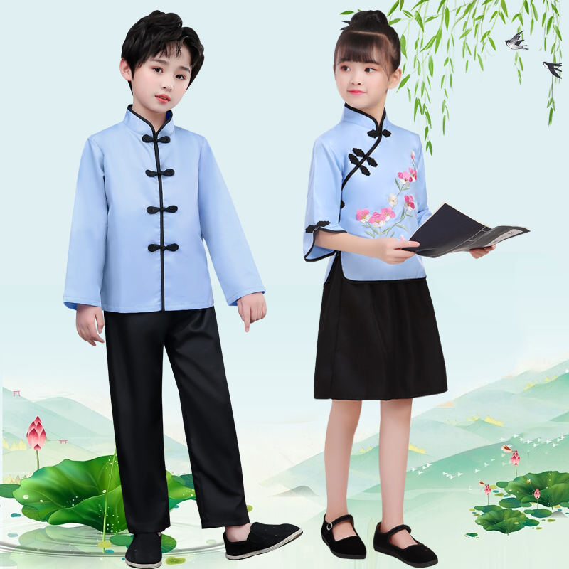 儿童民国风演出服学生装五四青年装中山装男女小学生合唱表演朗诵