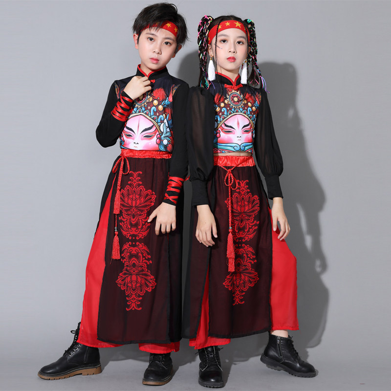 六一国潮风儿童演出服模特走秀爵士舞服装女京剧街舞套装男童酷