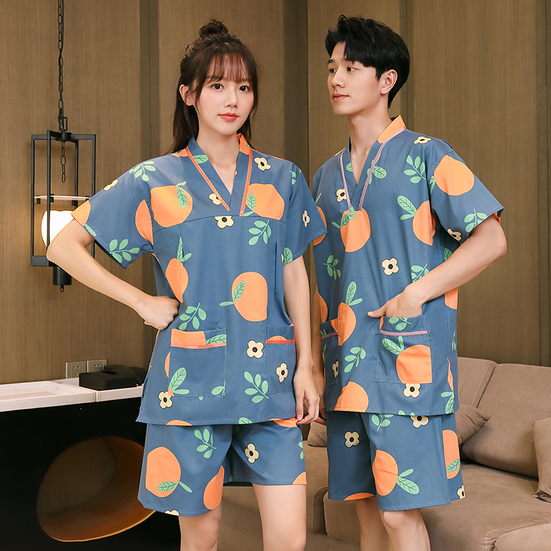 高档汗蒸服2022新款纯棉男女款足疗按摩家居睡衣温泉桑拿洗浴浴服