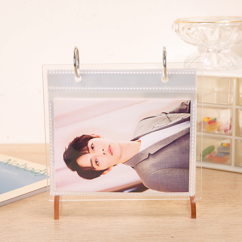 包邮 活页款带粉色脚架亚克力桌面站立式台历迷你拍立得相册