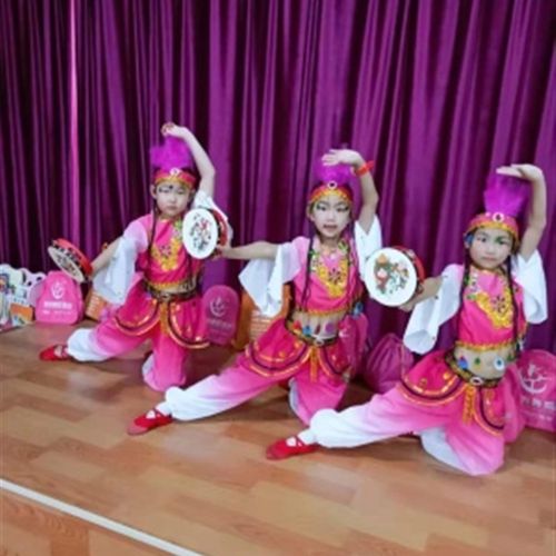 儿童表演服新疆舞女童舞蹈服 舞起幸福鼓演出服 少数民族舞蹈服装