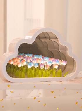 花海郁金香小夜灯摆件diy手工云朵镜子装饰品送人情人节生日礼物