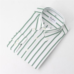 绿色条纹衬衫 纯棉长袖 意式 长尖领休闲修身 衬衣 Leo男士 正装 新品