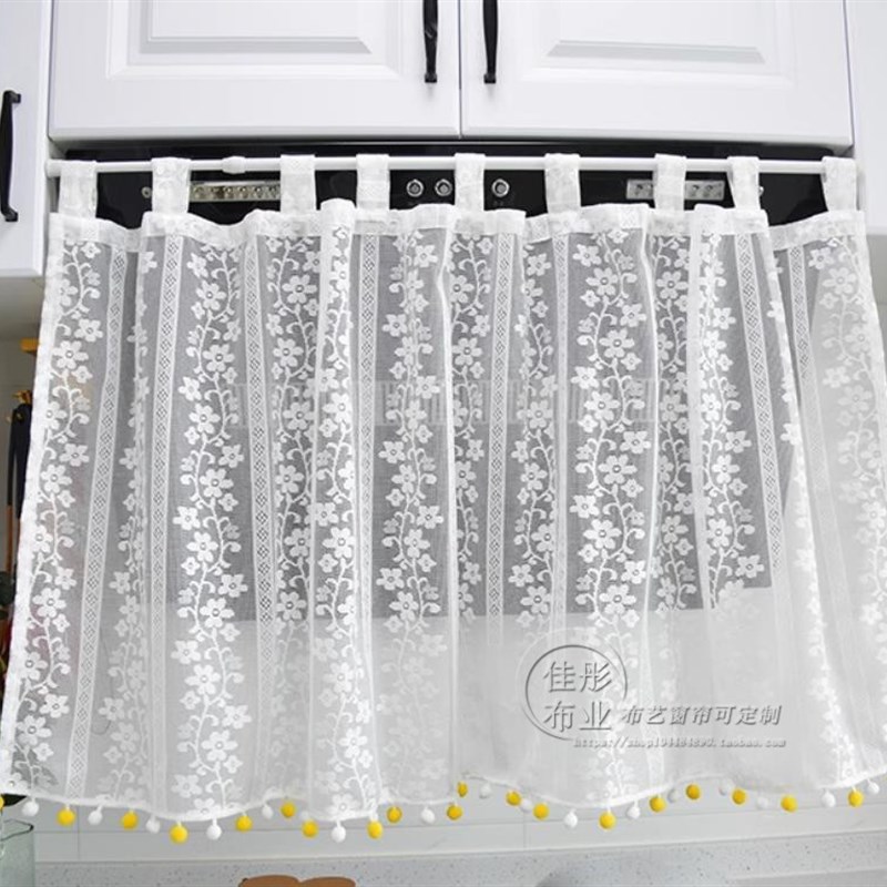 新款田园蕾丝纱帘装饰半帘飘窗隔断帘客厅短帘房间门帘透光咖啡帘