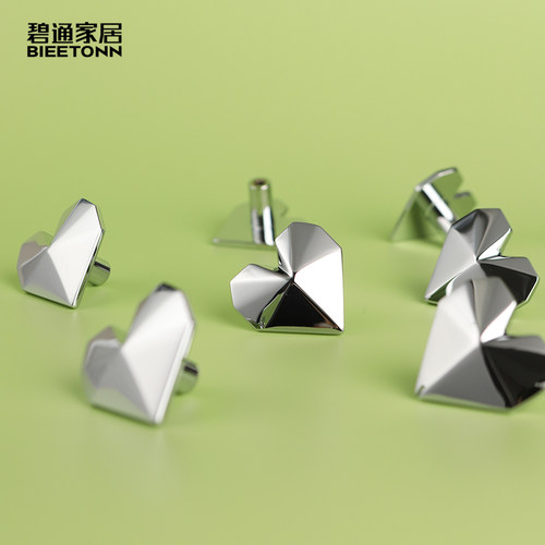 碧通爱心高端实心黄铜电镀银色单孔橱柜把手法式抽屉衣柜门小拉手