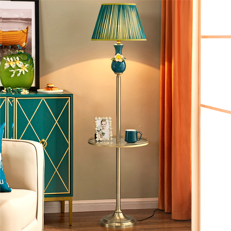 落地灯美式简约客厅沙发茶几灯带置物架书房卧室床头立式遥控台灯
