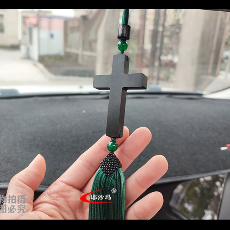 新款黑檀木十字架汽车挂件紫光檀原木车挂高档车载后视镜挂饰吊坠
