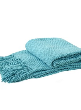 北欧沙发毯子橙色夏季全盖巾午睡客厅高级感四季通用空调流苏针织