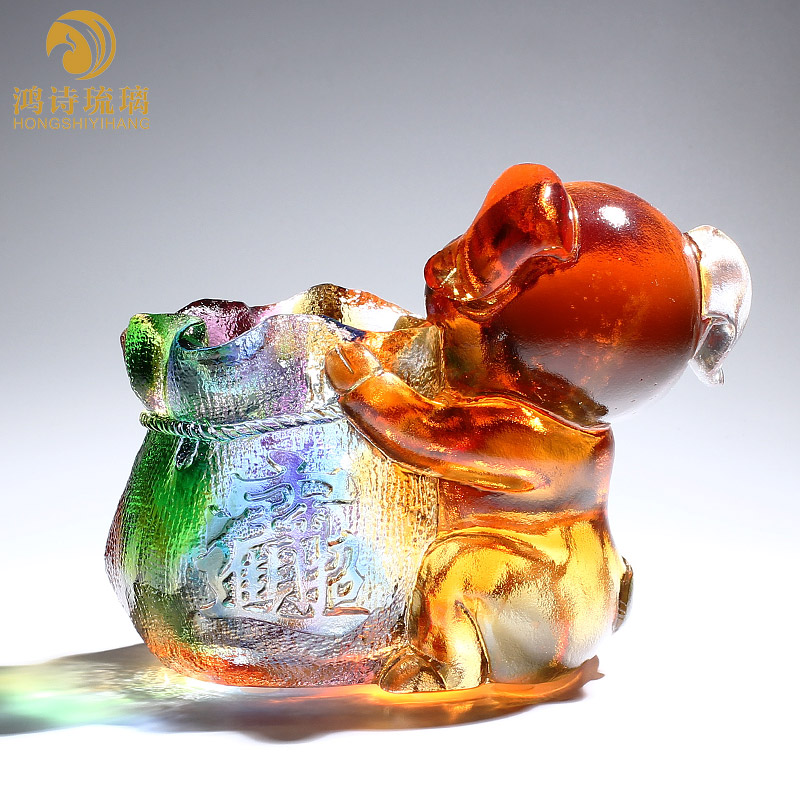 高档琉璃猪笔筒中式办公室桌面摆件老板生日送领导办公室礼物定制