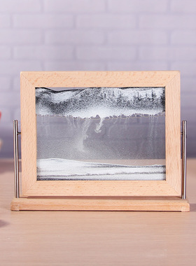 翻转式玻璃流沙画摆件解压榉木办公室客厅创意家居现在简约工艺品