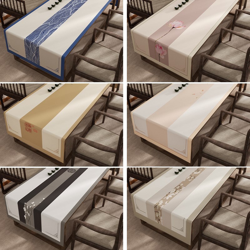 中式茶桌布新中式禅意茶餐桌布桌旗茶席茶台布艺长方型茶几盖布巾