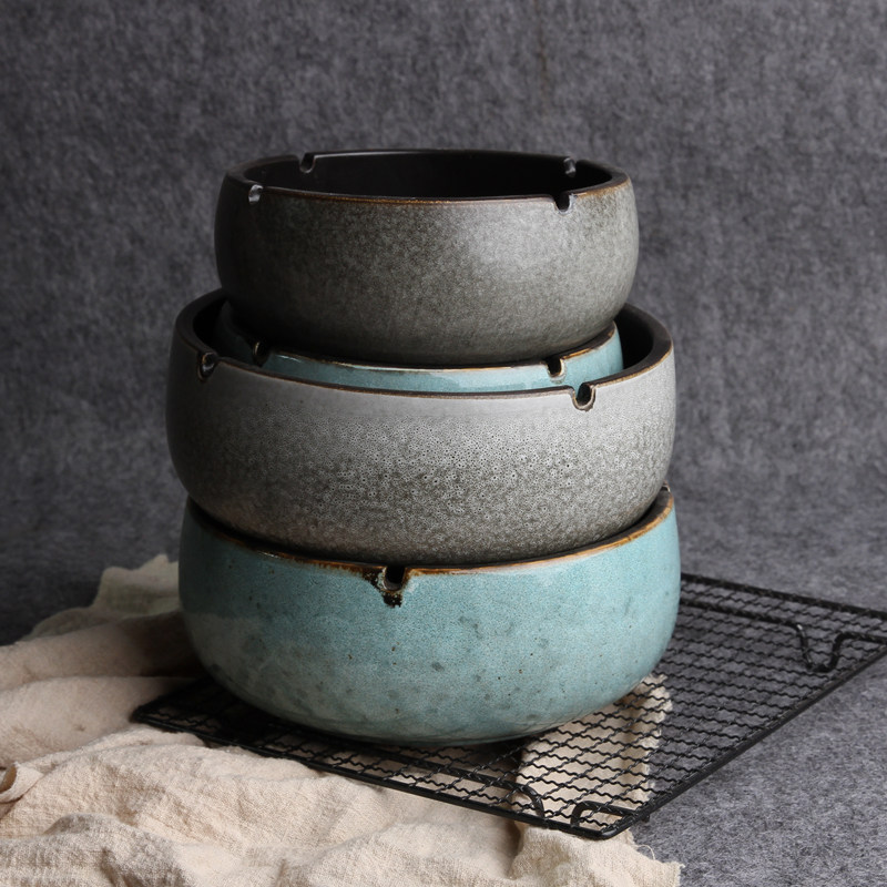 创意大小号陶瓷烟灰缸欧式复古烟缸个性家用客厅办公室防灰烟灰缸