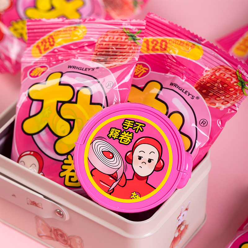 大大超人0糖泡泡糖口香糖果草莓味儿童怀旧小零食品水果味卷切乐