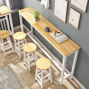 圆角简易靠墙吧台桌商用窄桌子家用长条桌奶茶店桌椅组合高脚吧台