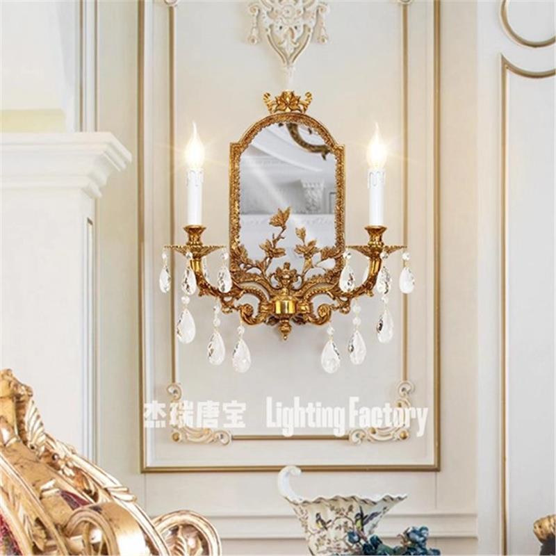 法式全铜客厅壁灯欧式别墅奢华水晶宫廷蜡烛样板房镜子