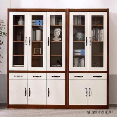 全实木书柜书架书橱带玻璃门现代中式组合橡木整墙落地办公文件
