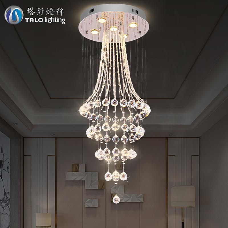 亚马逊跨境圆形客厅餐厅水晶吊灯现代简约吊线水晶灯创意楼梯吊灯