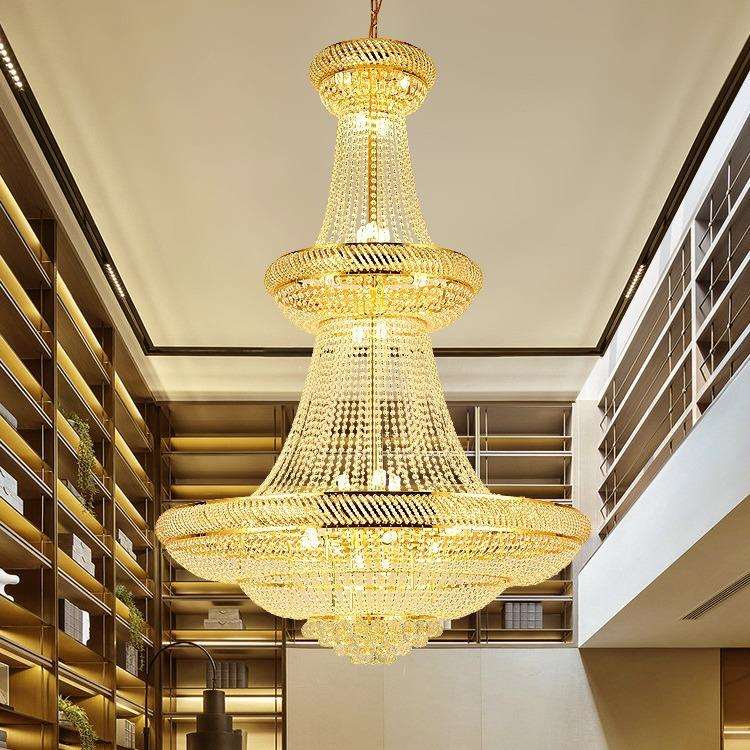 厂家复式楼酒店客厅水晶大吊灯楼梯工程别墅大厅金色大吊灯