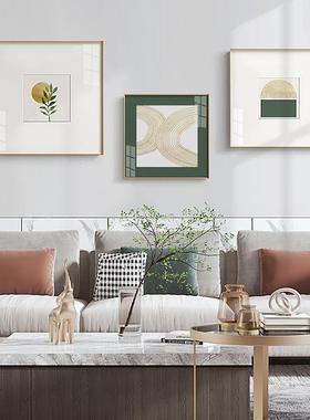 流淌现代轻奢风格客厅装饰画墨绿色小清新挂画正方形挂画抽象壁画